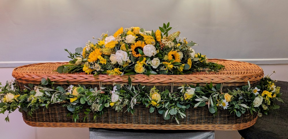 Wicker Casket Spray with Garland – “Dressed Casket” Floral Tribute Product Image